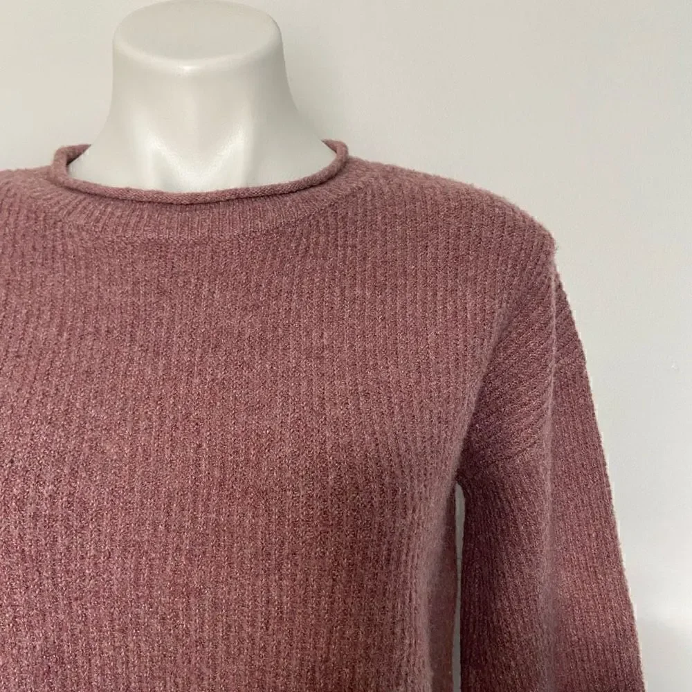 Pink Rose Ribbed Puff sleeve fuzzy mauve sweater